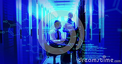 Image of data processing over diverse it technicians by computer servers Stock Photo