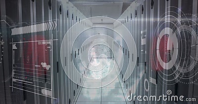Image of data processing over fingerprint and computer servers Stock Photo