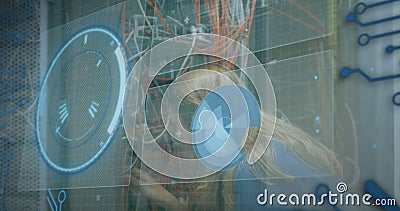 Image of data processing over moving world map Stock Photo