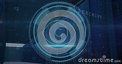 Image of data processing and scope with eye icon over computer servers Stock Photo