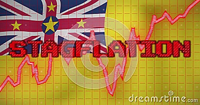 Image of data processing and stagflation text over flag of niue Stock Photo