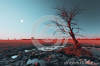 an image of a dead tree in the middle of a field Stock Photo