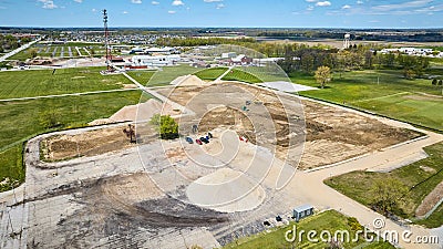 Deconstruction, demolition Byron Health Center all ground up gone, no more building aerial Stock Photo