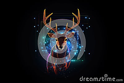 Image of deer with beautiful colors and light on a dark background. Wildlife Animals. Illustration, generative AI Stock Photo