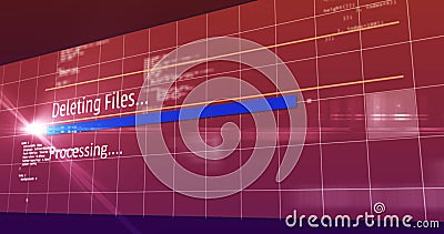 Image of deleting files text digital interface flickering on screen Stock Photo
