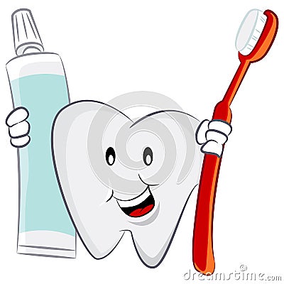 Dental Oral Hygiene Tooth Toothbrush Toothpaste Cartoon Character Vector Illustration