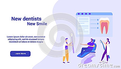 Image Dentists on Monitor. Online Course. Vector. Vector Illustration