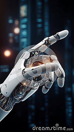 Robot hand with glowing fingertip Generative AI Stock Photo