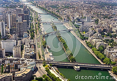 aerial panorama of paris crossed by the seine Editorial Stock Photo