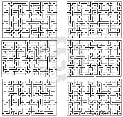 Background of a set collection of simple rectangular mazes Stock Photo