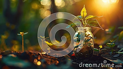 Growing Savings: Investment Concept with Plant and Coins Stock Photo