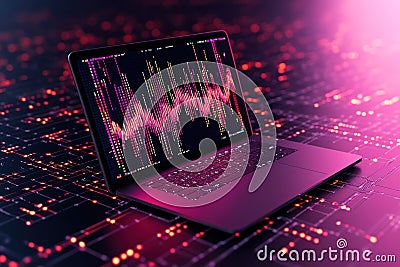 Digital Programmer in Cyberpunk Workspace with Glowing Data Streams Stock Photo