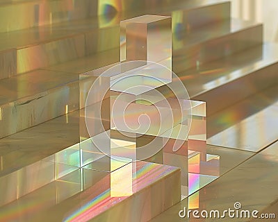 Luminous crystal staircase in a symphony of holographic light. AI generated Stock Photo
