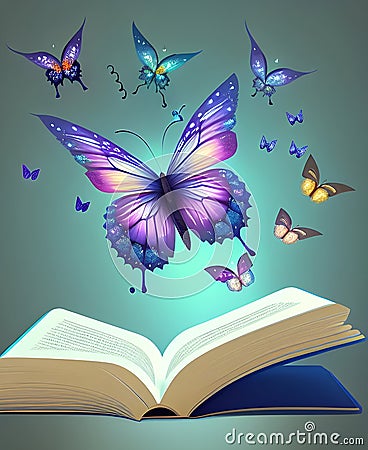 magical book of fairies with butterflies coming out of it Cartoon Illustration