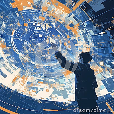 Data-Driven Insights: A Man Exploring a Visual Representation of Data Stock Photo