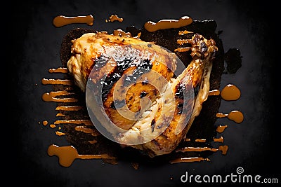 Tasty grilled chicken, view from above, macro, close-up, Generative AI Stock Photo