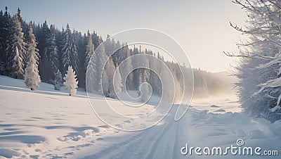 image that depicts a serene winter landscape with delicate snowfall Stock Photo