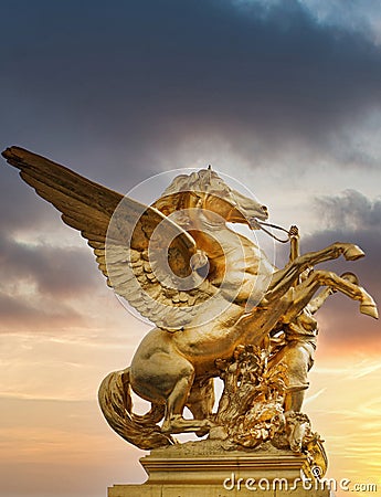 Statue of pegasus on the alexander the third bridge, in paris Editorial Stock Photo