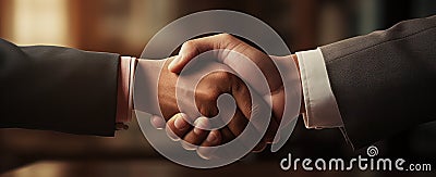 Two people shaking hands on a laptop, a digital handshake, and a successful online deal Stock Photo