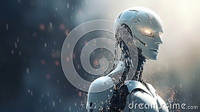 AI Generative Photo cyborg face wireframe hologram 3d rendering in artificial intelligence and machine learning concept Stock Photo