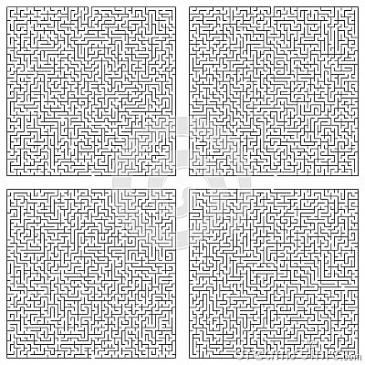 Background of a set collection of simple square shaped mazes Stock Photo