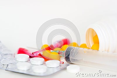Different medicines close up Stock Photo