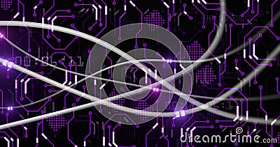 Image of digital data processing and glowing network of connections on dark background Stock Photo