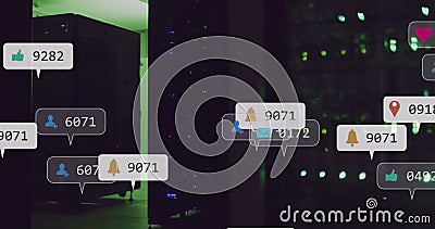 Image of digital icons and data processing over computer servers Stock Photo