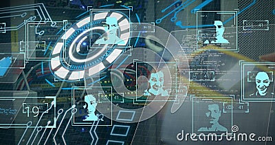 Image of digital interface with scan scoping over dark background Stock Photo