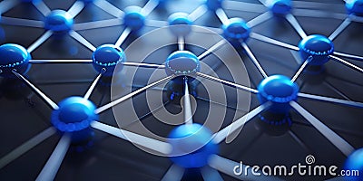 The image displays a dynamic arrangement of interconnected blue lines representing connectivity. Stock Photo