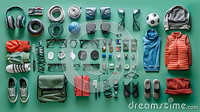 soccer gear knolling layout Stock Photo