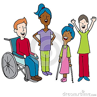 Diverse Disabled Children Cartoon Vector Illustration