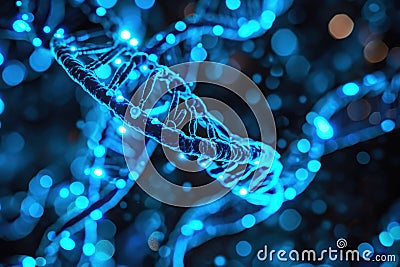 an image of dna strand with blue lights Stock Photo