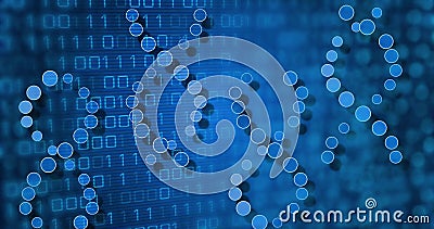 Image of dna strands over binary coding Stock Photo