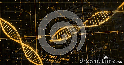 Image of dna strands over data processing Stock Photo