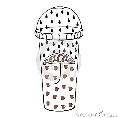 The image of the drink for take-away, rain and umbrella Vector Illustration