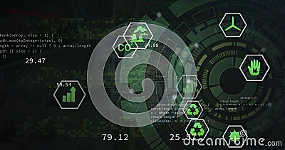 Image of eco icons, computing data processing over scope scanning Stock Photo