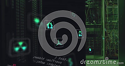Image of eco icons and data processing over computer servers Stock Photo