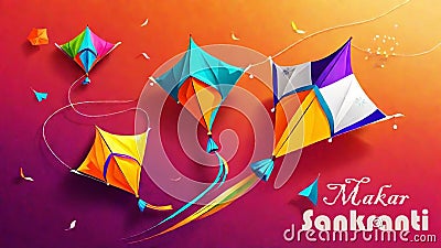 Festive Soar: Kite with Warm Makar Sankranti Greetings Stock Photo