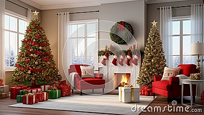 Yuletide Elegance: Christmas-Adorned Room Stock Photo