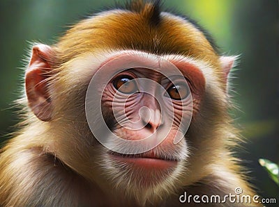 Intimate Gaze: Close-Up of a Mosan Macaque Stock Photo
