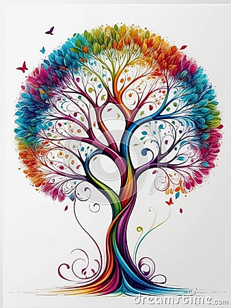Whimsy in Bloom: Colorful Fantasy Tree Delight Stock Photo