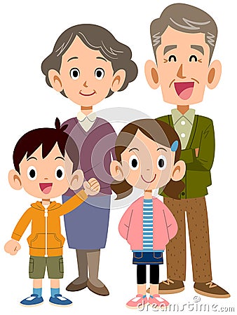 Elder couple and grandchildren Vector Illustration