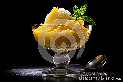 mango sorbet in snifter glass Stock Photo