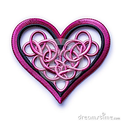 Image of embroidered heart on red fabric symbolizing love and romance perfect for Valentine's Day Stock Photo