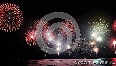 An Image Of An Enchanting Of Fireworks In The Night Sky Stock Photo