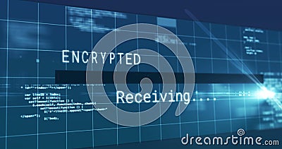 Image of encrypted data transfer text flickering digital interface on screen Stock Photo