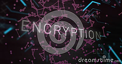 Image of encryption text, x symbol, circuit board pattern, floating dots forming abstract shapes Stock Photo