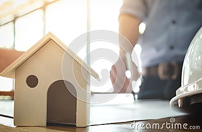 Image of engineer or architectural project, Close up of small ho Stock Photo