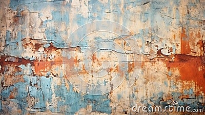 Weathered wall with peeling blue and red paint Stock Photo